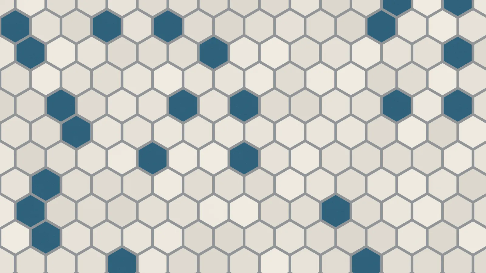 Small hexagonal mosaic tiles in cream with blue accents