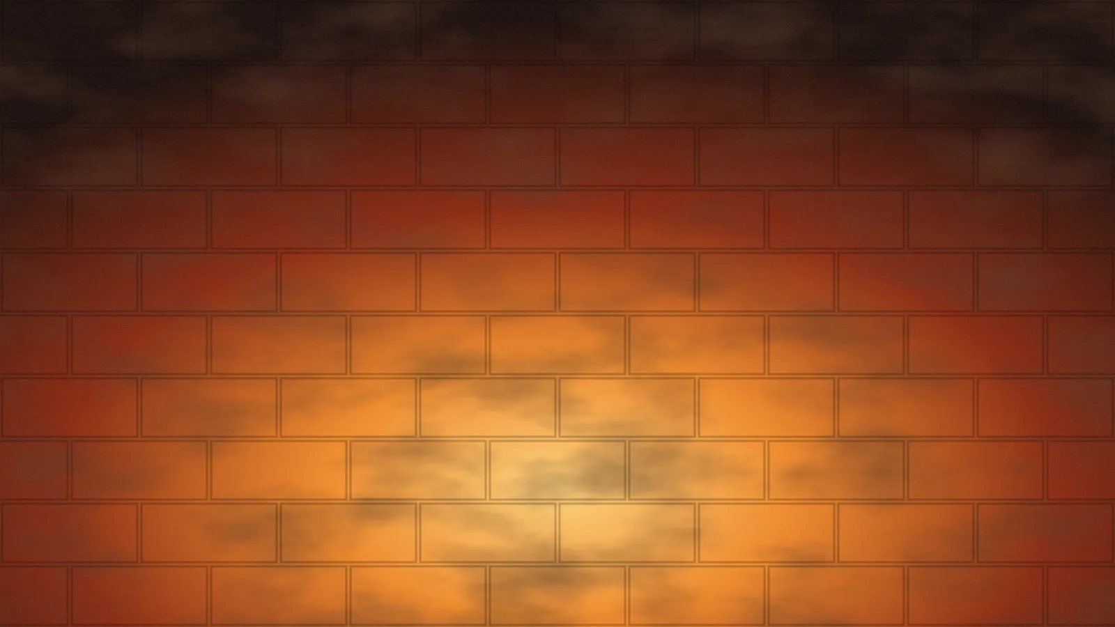 The orange glow of a kiln behind a brick pattern
