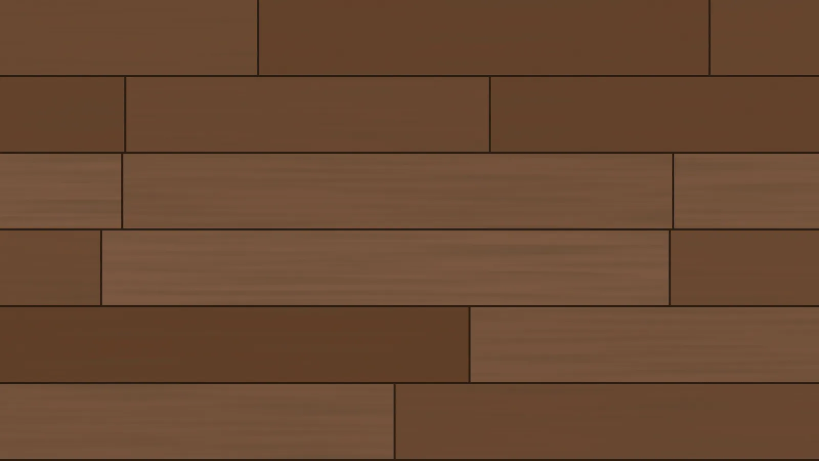 Dark walnut wood-look planks laid with staggered joints