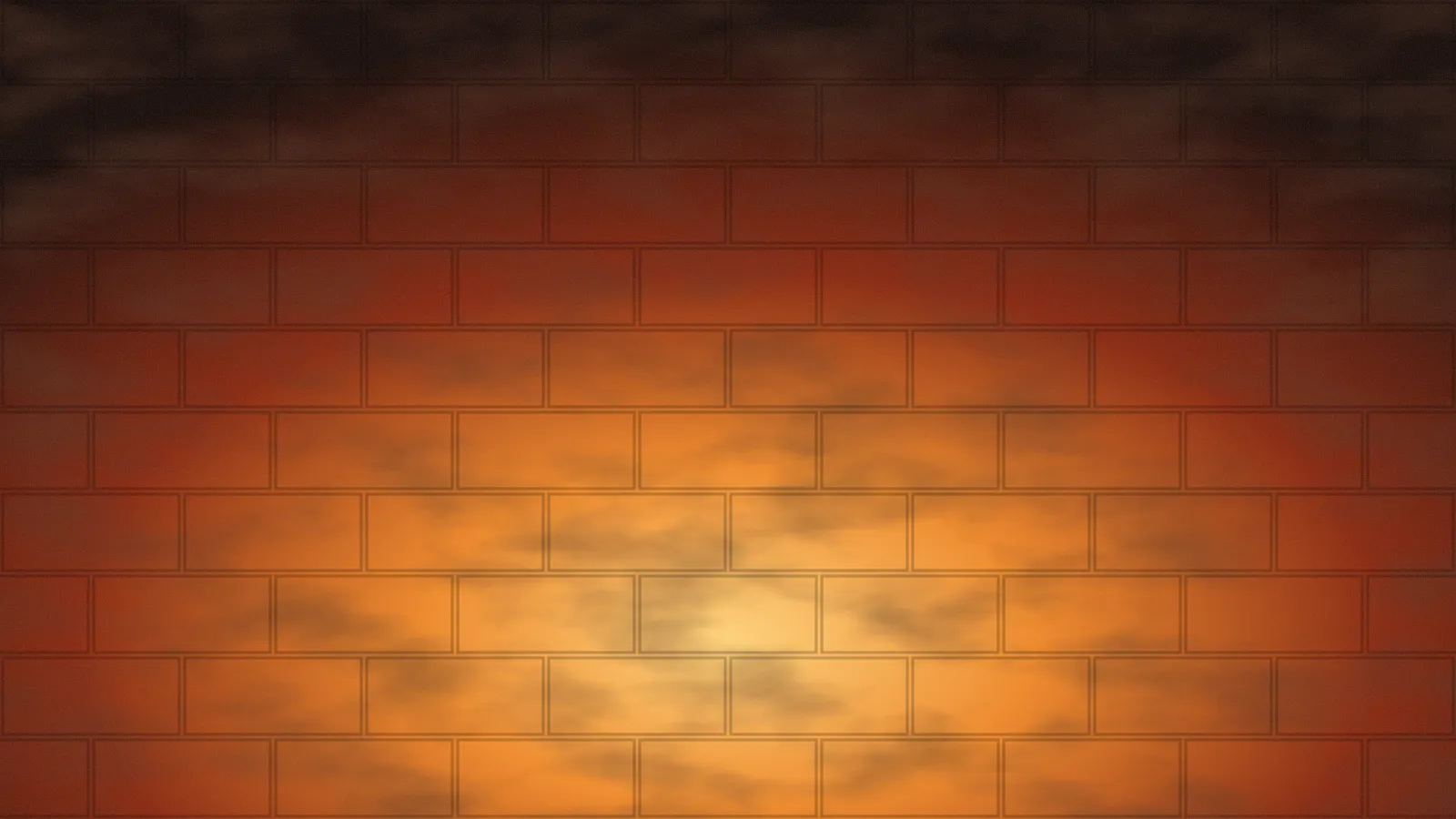 The orange glow of a kiln behind a brick pattern