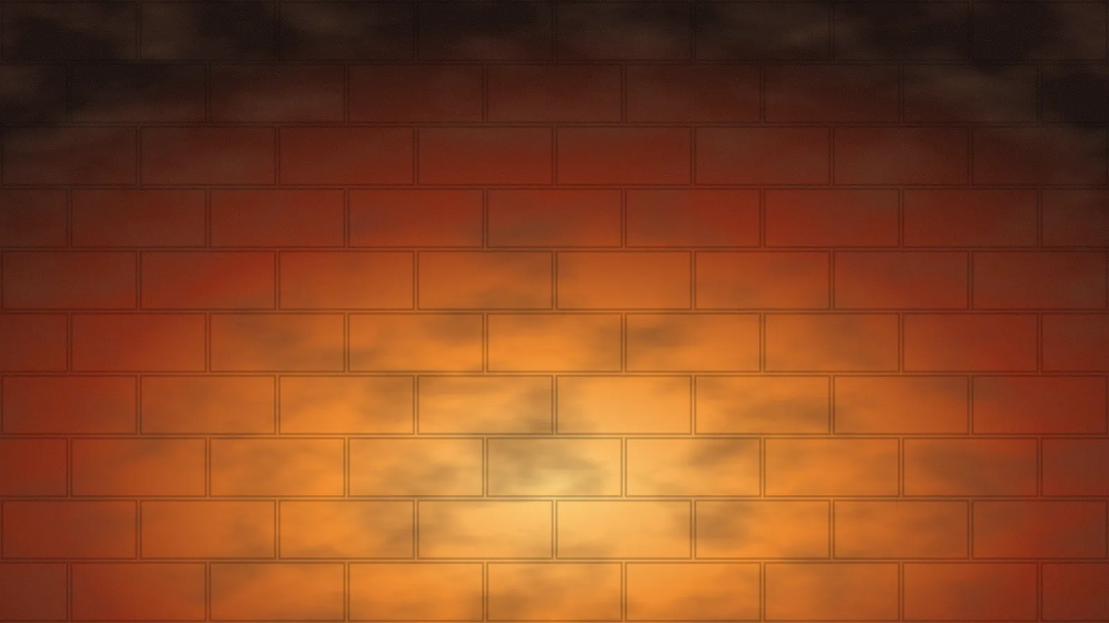 The orange glow of a kiln behind a brick pattern